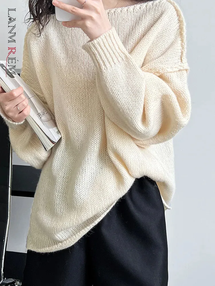 

LANMREM 2023 Зимний новый вязаный свитер для женщин повседневный Круглый Вырез Свободный однотонный пуловер корейский стиль Одежда 2AA3273