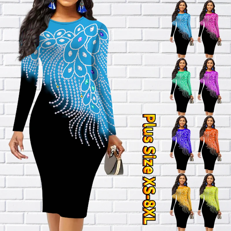 

Винтажная юбка с длинным рукавом, Осень-зима, Женская облегающая юбка с круглым вырезом, Элегантная Юбка До Колена, облегающая юбка с принтом, новый дизайн