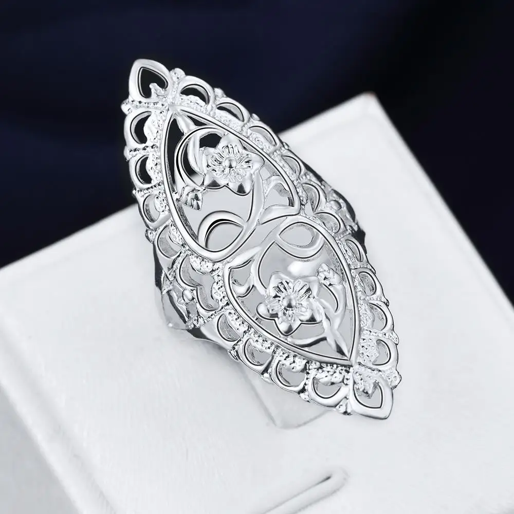 

925 Color Silver Rings For Women fine Retro Hollow wide flower Fashion Party Gifts Girl student Charm wedding Jewelry