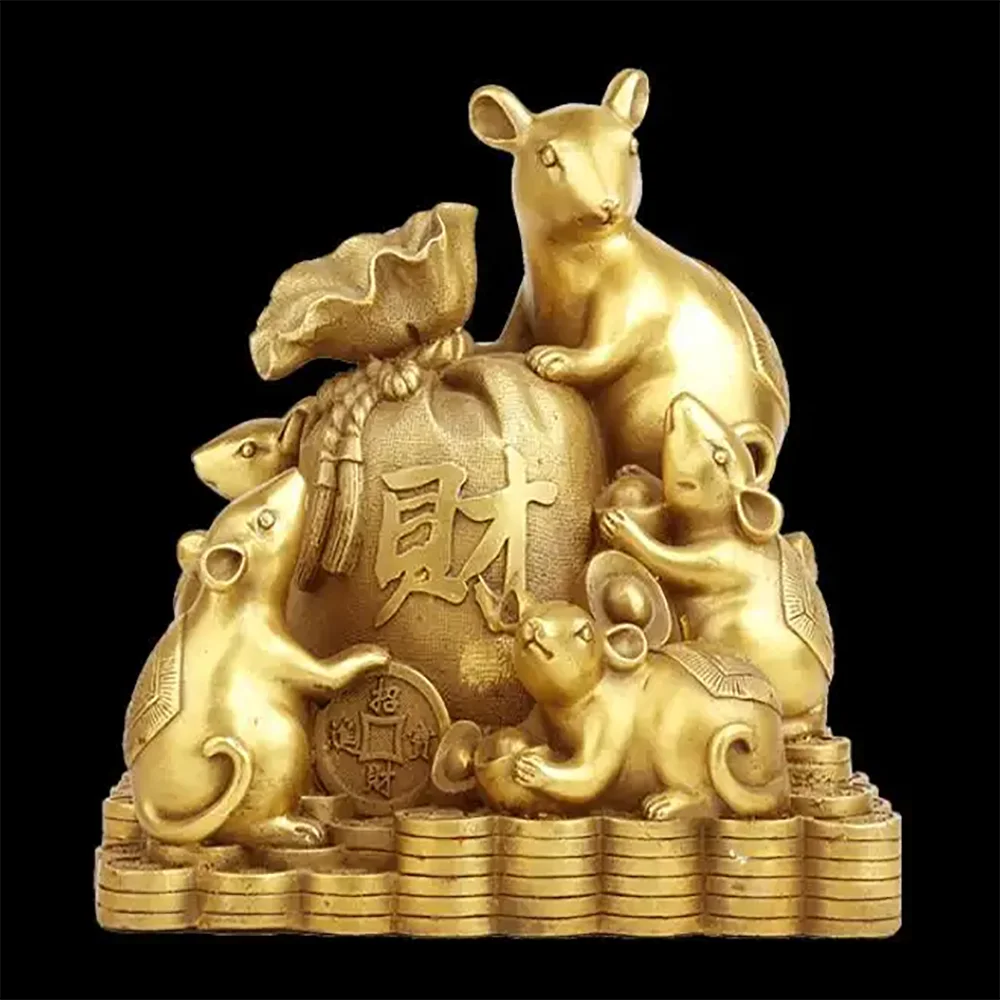 Латунный Крыса Орнамент Офис Пять Крысов Зодиакальная Гостиная Настольные