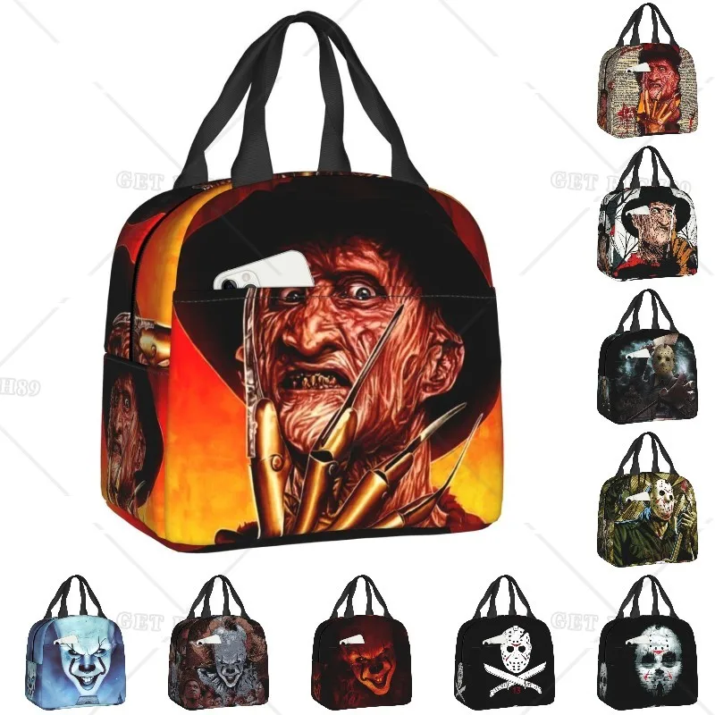 

Horror Movie Killer Portable Lunch Box Halloween Film Character Cooler Thermal Food Insulated Lunch Bag Kids School Picnic Tote