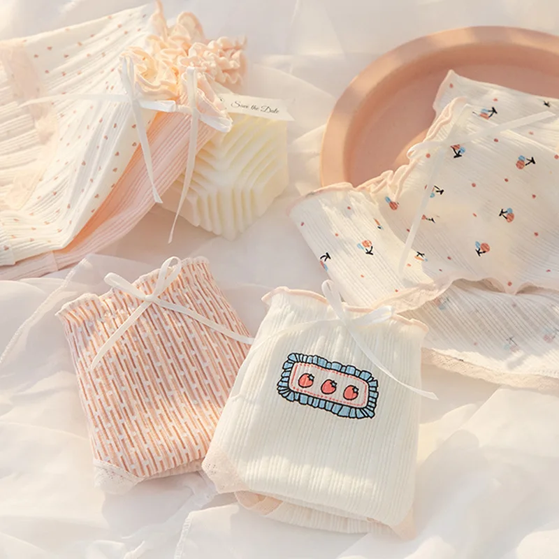 

Women's Cotton Underwear Lovely Girl Bow Panties Sexy Lace Panties Mid Waist Seamless Comfort Briefs Female Lingerie