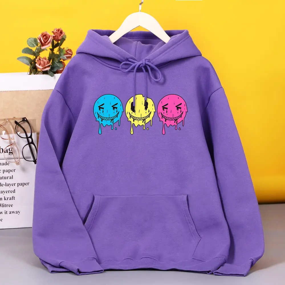 

Three Happy Faces Melting Hooded Woman Harajuku Outdoor Hoodies simple Simplicity Hoodie Comfortable Harajuku Clothing For Woman