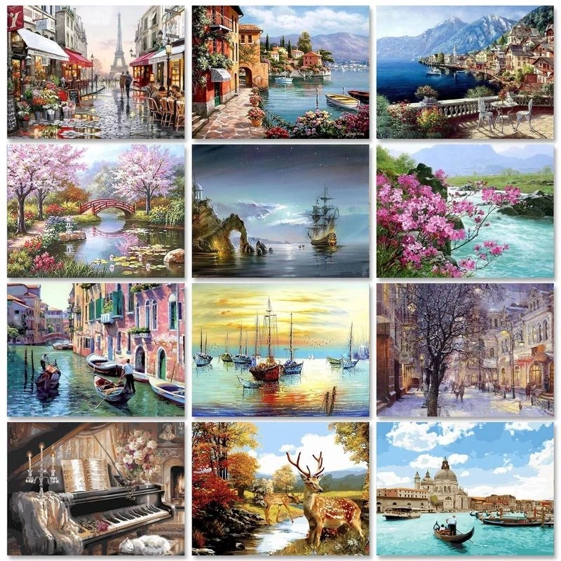 

RUOPOTY Painting By Numbers Kits Town Landscape Style With DIY Craft Unique DIY Gift For Kids Adults