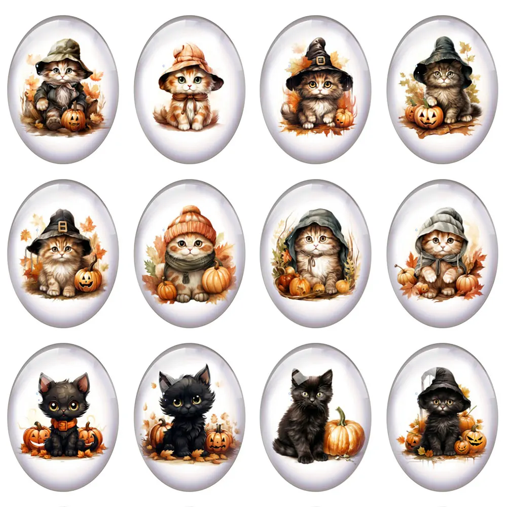 10 шт./лот шляпа Хэллоуин ведьма волшебник Кот Тыква кленовый лист Овальный фото