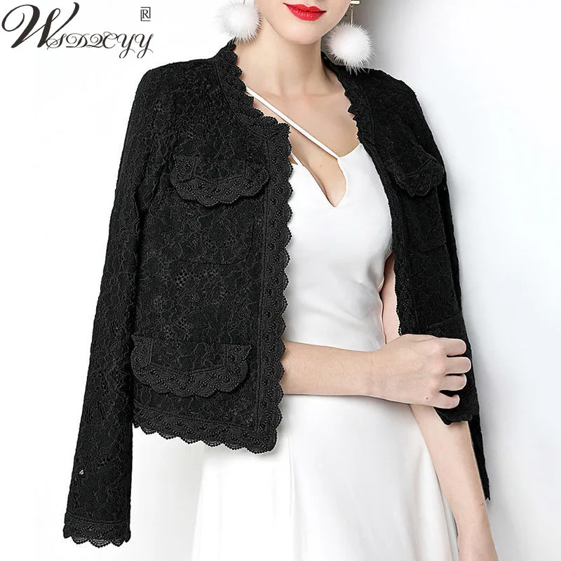 

Women Elegant Vintage Jacket French Style Lace Patchwork Long Sleeve Cardigans Coat Large Size 4XL Cropped Embroidered Outwear