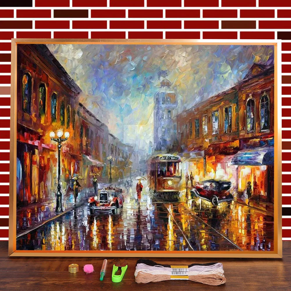 Los Angeles Printed Canvas 11CT Cross-Stitch Embroidery Set DMC Threads Painting Handmade Needlework Handiwork Gift  Counted