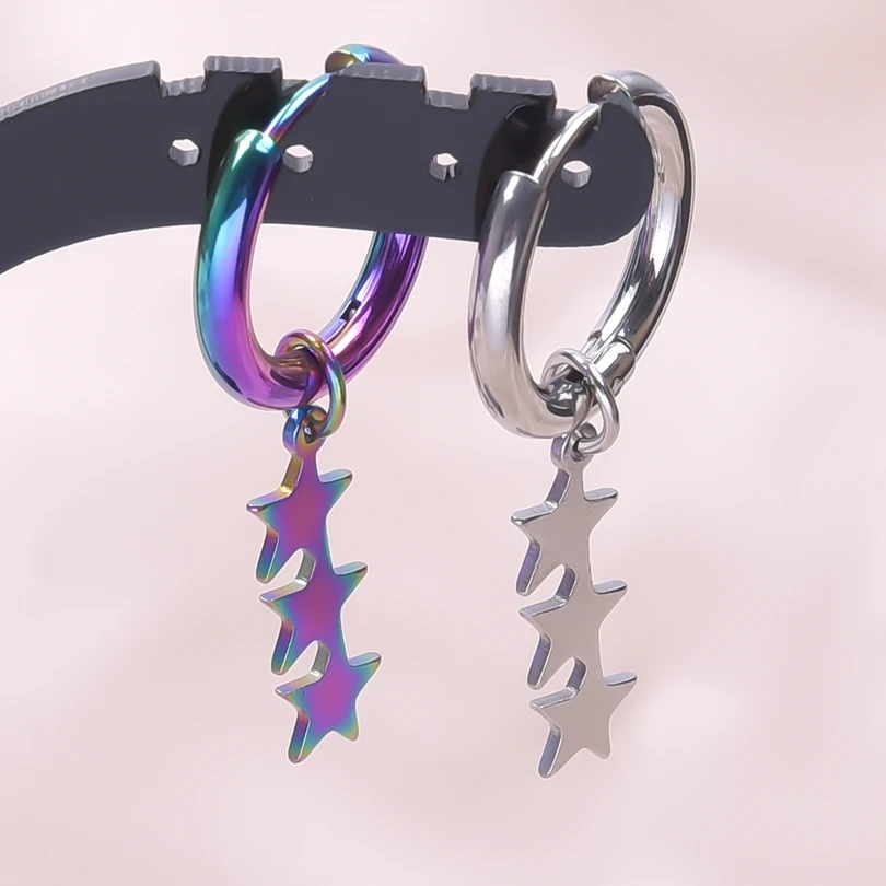 

Fashion Star Link Tassels Dangle Ear bone Circle Punk Rainbow Charm Stainless Steel Hoop Set Earrings for Women Trendy Jewelry