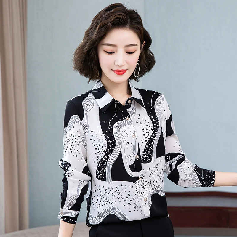 Женская модная шифоновая блузка с цветочным принтом темпераментная приталенная