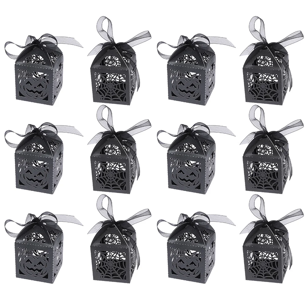 

50 Pcs Halloween Party Adorable Pumpkin Spider Web Hollow Candy Box Gift Box