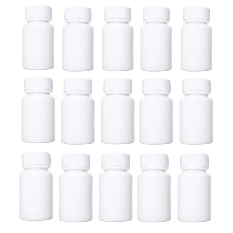 

30PCS 15-100ml Plastic Lab Chemical Reagent Bottles White Wide Mouth Sample Storage Containers Sealing Pill Solid Powder Boxs