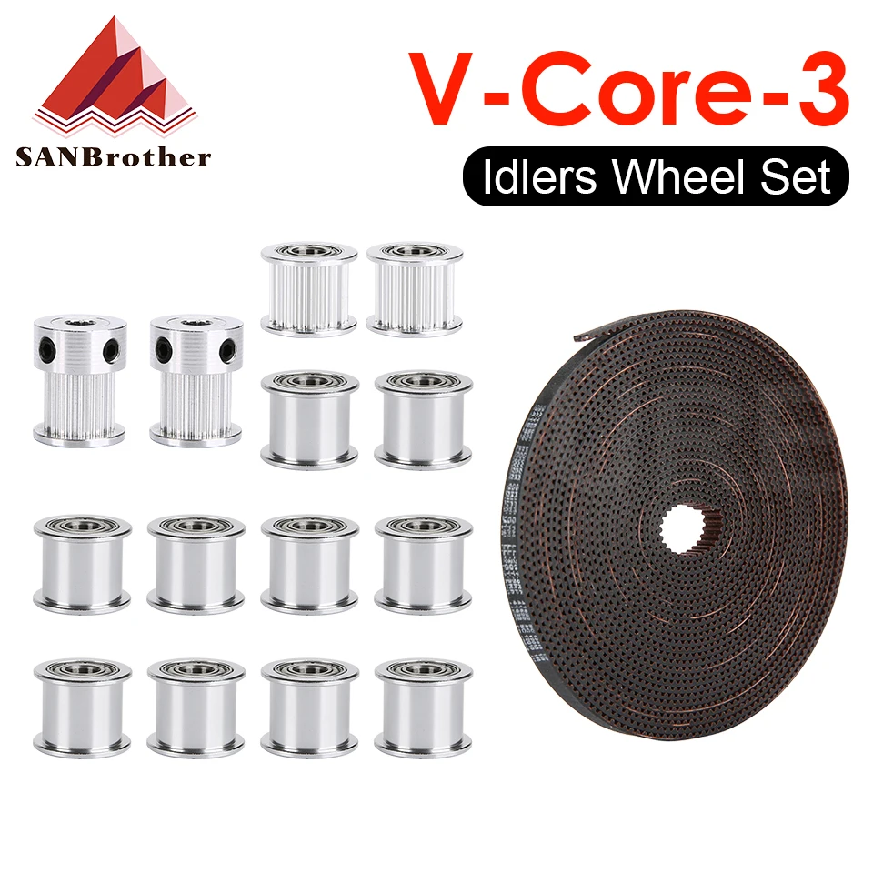 

V-Core-3 GT2 Idler Kit Timing Pulley Customized 3D Printers Parts 20 Tooth Wheel Bore 5mm With 2GT Gates Timing Belt 9MM
