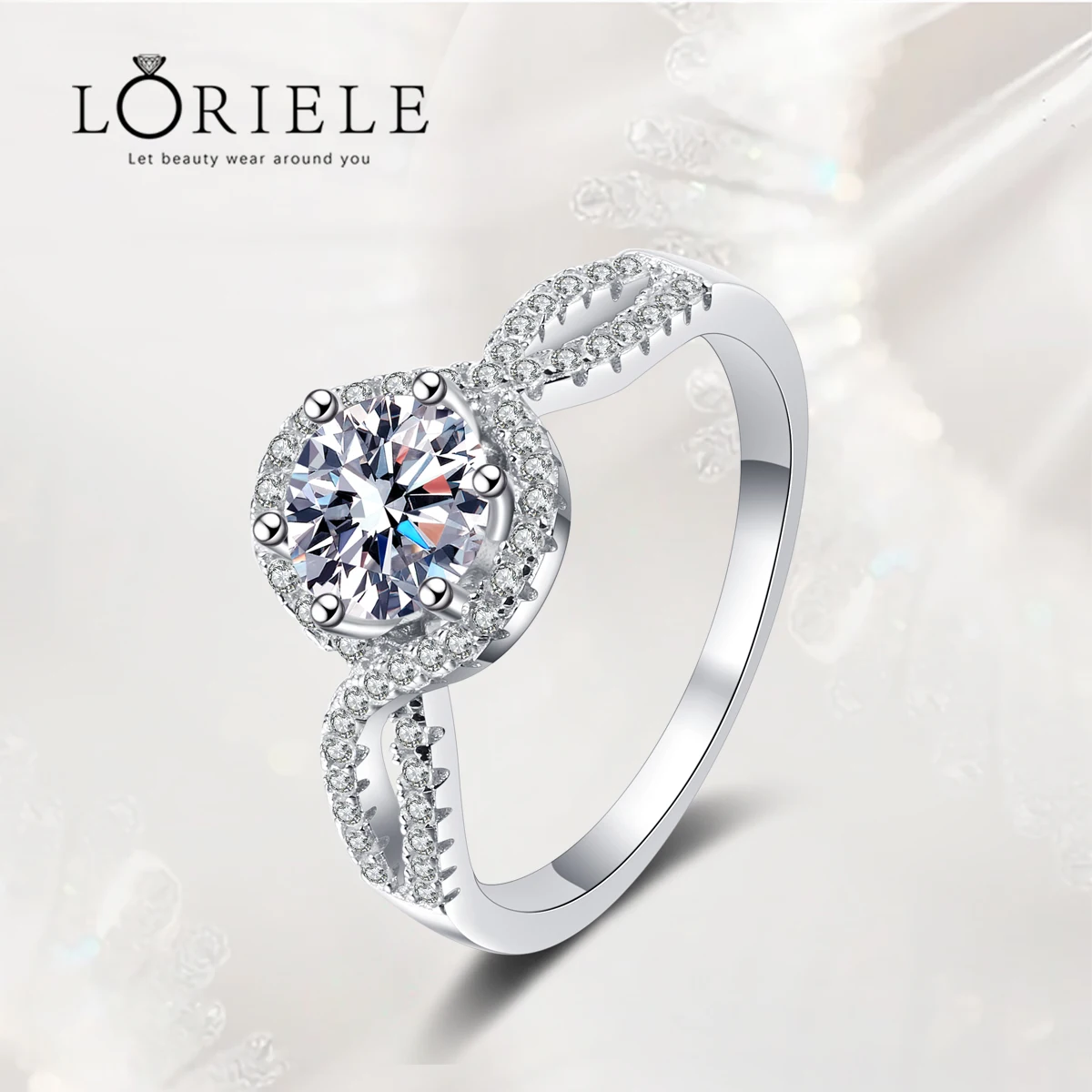 

LORIELE Moissanite Engagement Ring Rhodium Plated S925 Silver Brilliant Cut Diamond Halo Wedding Bands Bridal Jewelry For Women