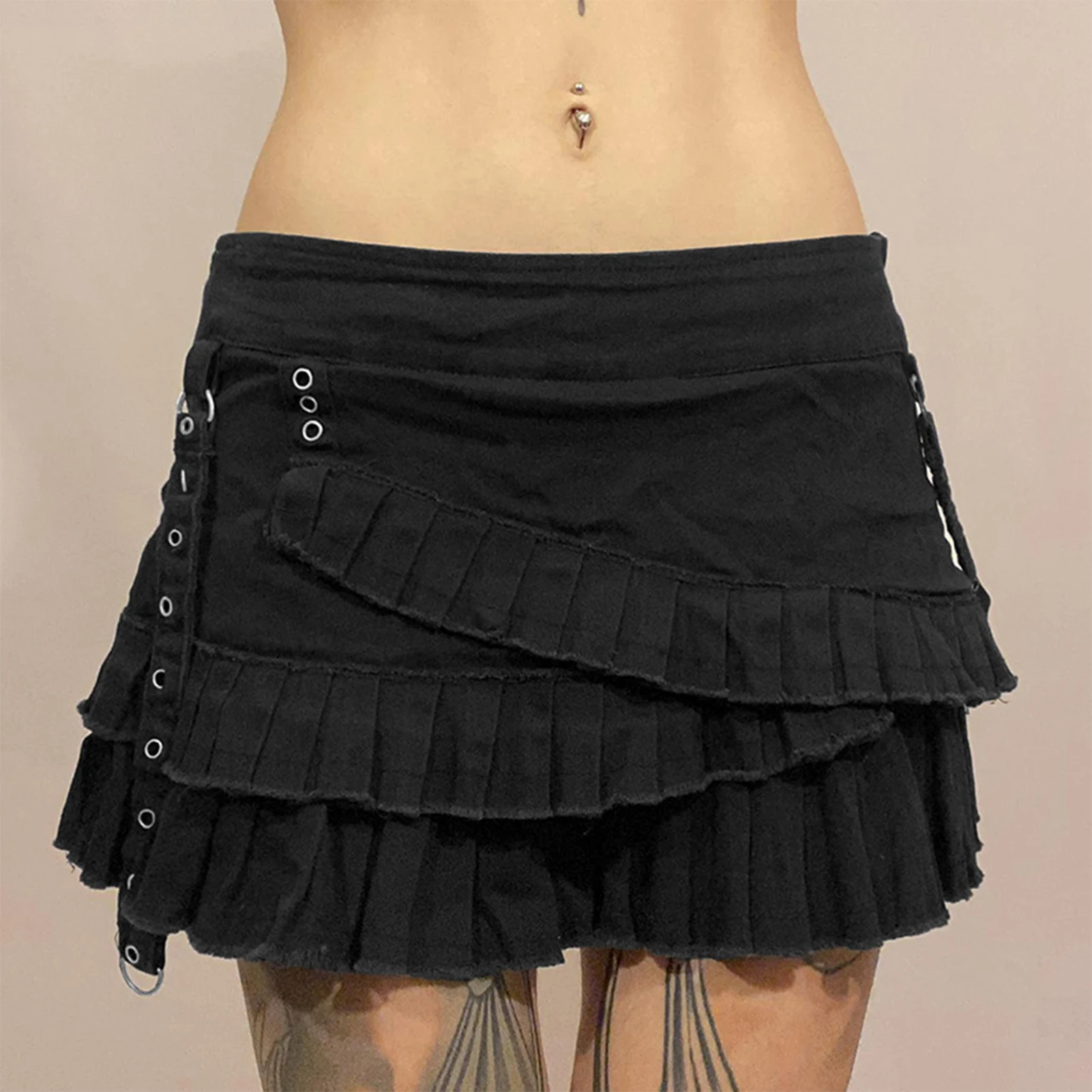 

Y2K джинсовая пикантная плиссированная юбка, Женская мини-юбка в готическом стиле, со шнуровкой, в стиле пэчворк, трапециевидная, модная, гранж, уличная одежда