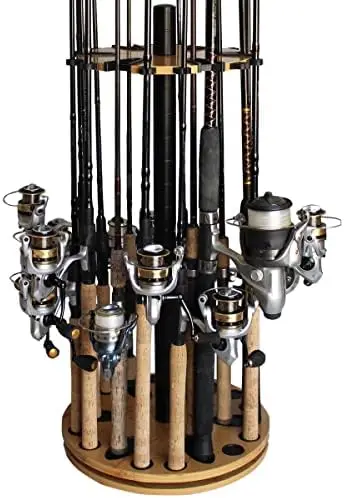 

24-дюймовая круглая стойка для спиннинга-держатель и хранение для удочек, ламинат с текстурой древесины, 15x15x32