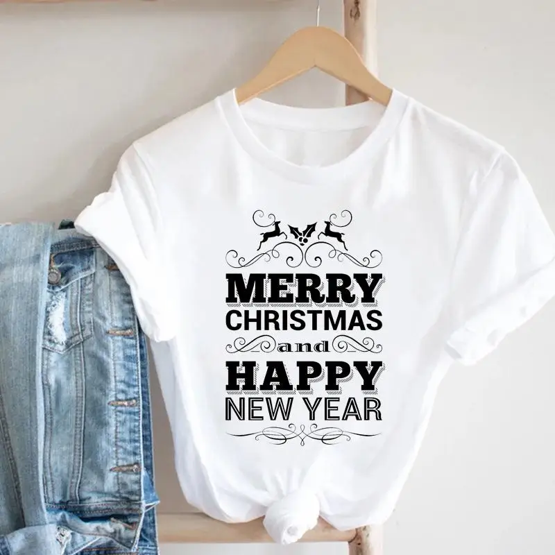 

Женская модная Милая Новогодняя Праздничная трендовая футболка с рисунком на Рождество 2022 футболки с графическим рисунком Топ Футболка дл...