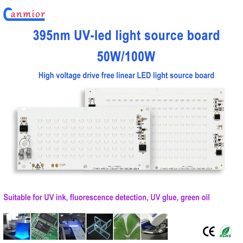 

Canmior 395nm UV lamp high voltage driveless linear LED light source Bare plate ink Green oil fluorescence detection adhesive