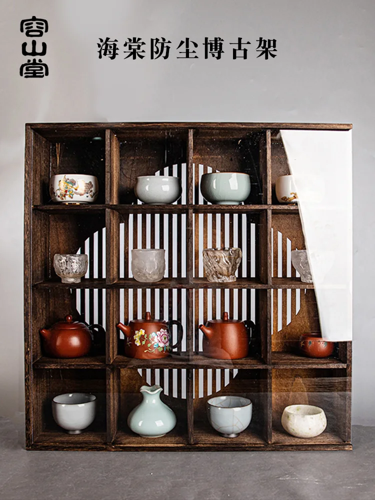 Small Antique Shelf Cup Holder Solid Wood Tea Set Storage Cabinet Teapot Duobao Pavilion Display Dustproof Storage