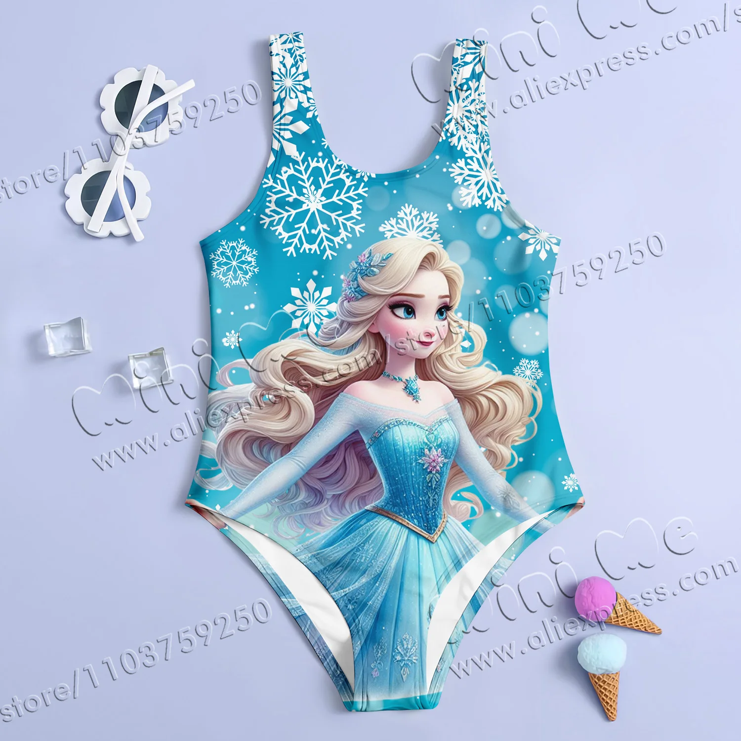 MINISO Летний Цельный Купальник Для Девочек Модный Принцессы С Мультяшным Принтом