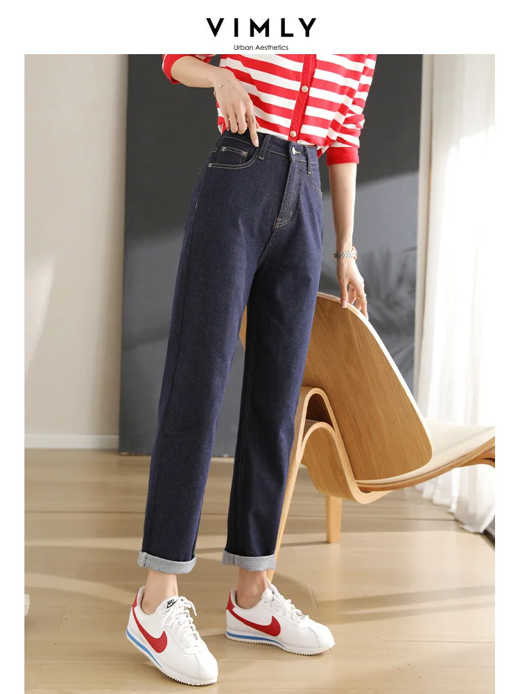 

Vimly Straight Leg High Waist Jeans for Women 2023 Ankle-Length Washed Strech Denim Harem Pants Lady Summer Thin Casual Trousers