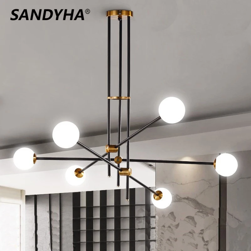 

SANDYHA Modern Glass Ball Line Pendant Light Luces Led Para Chandeliers Habitacion G9 Lamp for Dining Living Room Lampara Techo