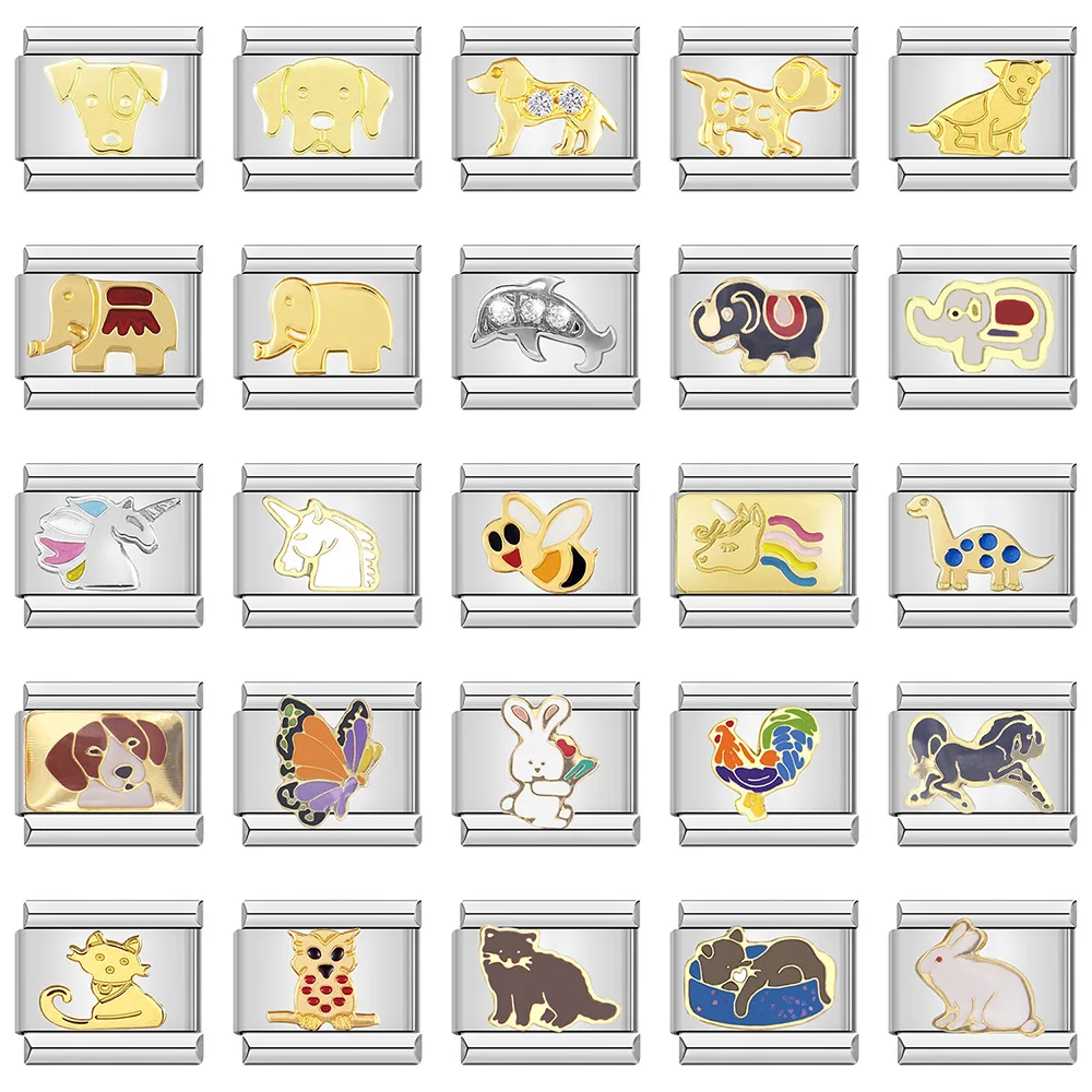 Браслет Hapiship из нержавеющей стали с изображением животных, собаки, единорога, слона, бабочки, кота, лошади, 9 мм, DJ384