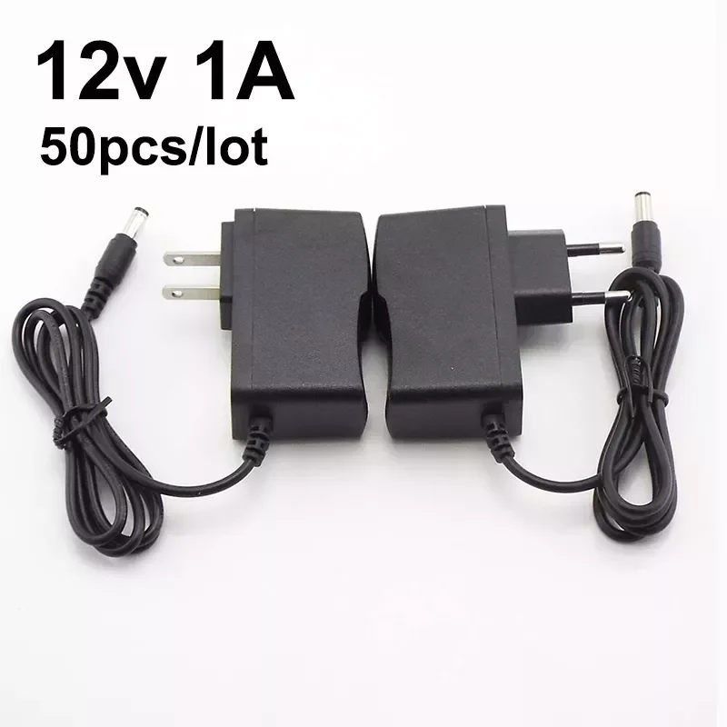 

50pcs 12V 1A 1000mA 100V 240V AC to DC Power Adapter Supply Charger wall plug adapter for LED Strip Light CCTV 5.5mm x 2.1mm C1
