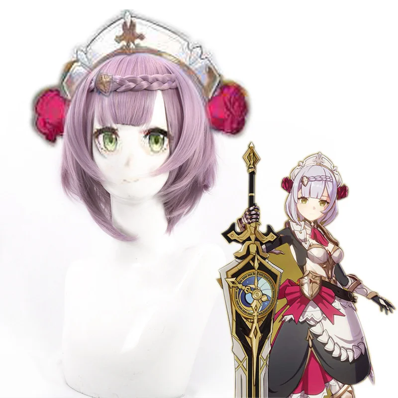 

Женский короткий парик Game Genshin Impact Noelle с оплеткой, костюм для косплея, термостойкие синтетические волосы, парики