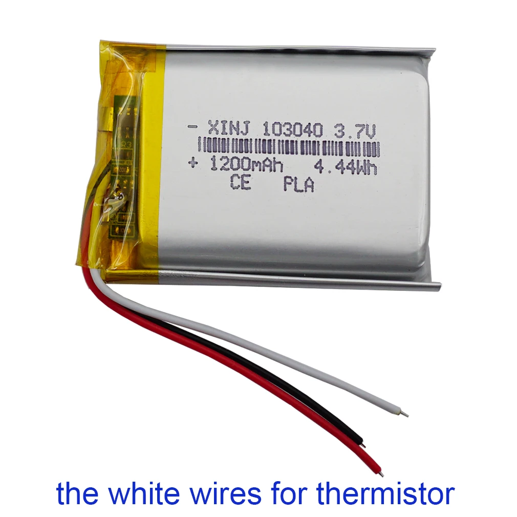 

3.7V 1200mAh 4.44Wh Thermistor 3 Wires 103040 Lipo Rechargeable Battery For Camera Bluetooth Speaker Driving Recorder LED Light