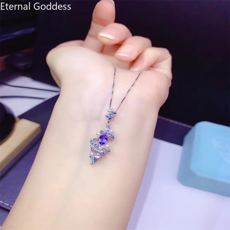 

Natural Tanzanite Clavicle Chain Pendant Necklace Natural Blue Gemstone Necklace Proposal and Engagement Gift with Certificate