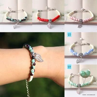 cute metal leaf drop glaze ceramic ladies pendant bracelet hand woven gift bracelet girls kids wholesale