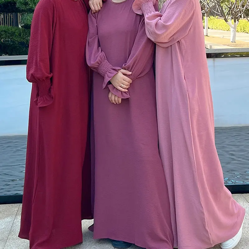 Ramadan One Piece Abaya Dress Elastic Wrists Frill Cuff Modest Prayer Maxi Dresses Crepe Abayas for Women Dubai Islamic Clothing