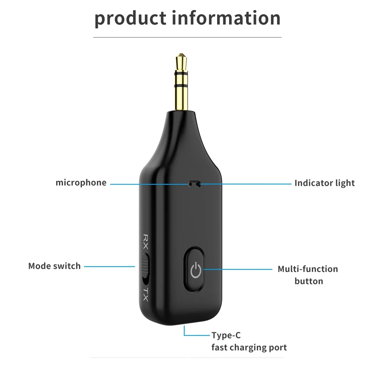 Приемник-передатчик 3 в 1 с быстрой зарядкой Type-C Bluetooth-совместим 5 мм AUX-адаптер для