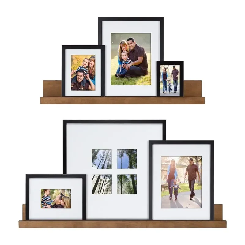 

Gallery Transitional Frame and Shelf Set, Set of 8, Rustic Brown and Black, Sophisticated Picture Frame Collage With Multiple Si