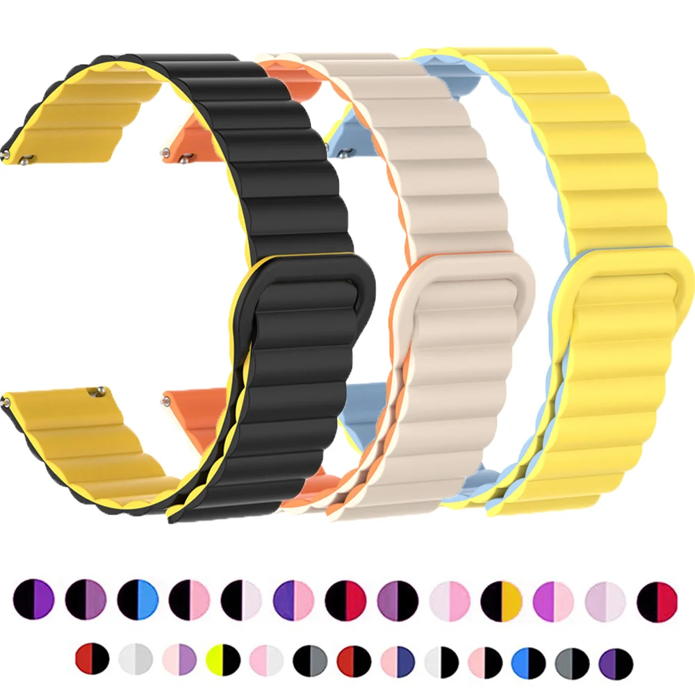 Фото Ремешок 20 мм 22 мм для Samsung Galaxy watch 7/6/5/4/5pro/6 Classic/FE 40/44 мм, силиконовый браслет с магнитным ремешком huawei GT 4-3-pro-2e №1
