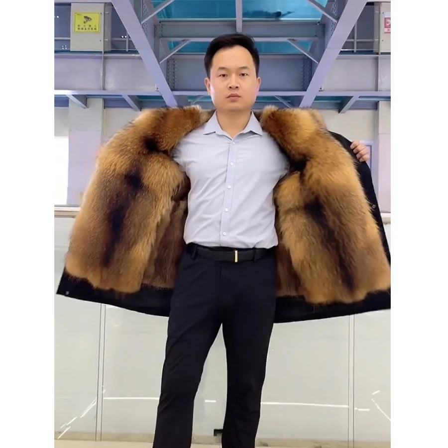 

Fur Coat Men Parka Winter Long Hooded Jacket 2021 New Business Muskrat Fur Parka Raccoon Fur Collar Free Shipping