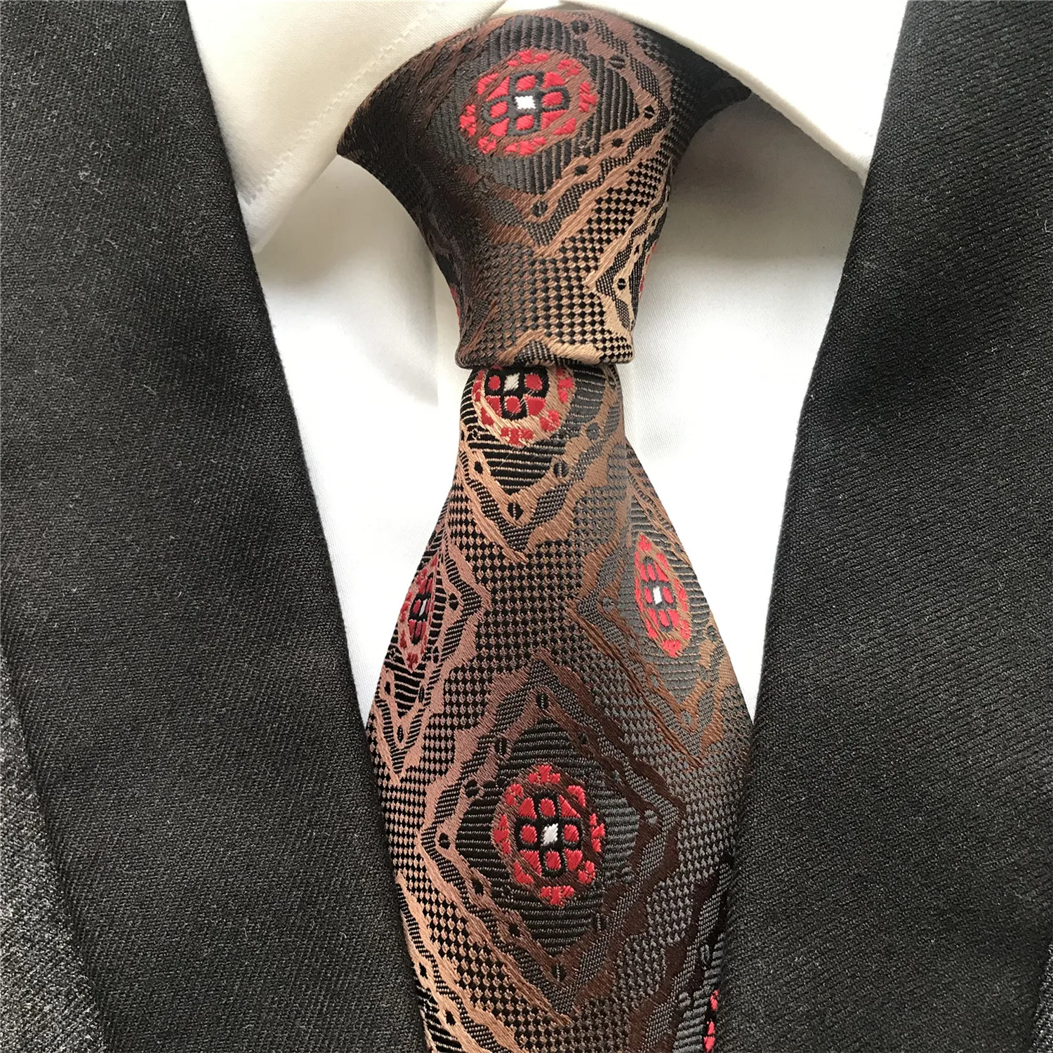 

10 cm Width New Design Men's Ties Jacquard Woven Neck Tie Coffee Brown Paisley Floral Neckties Corbata