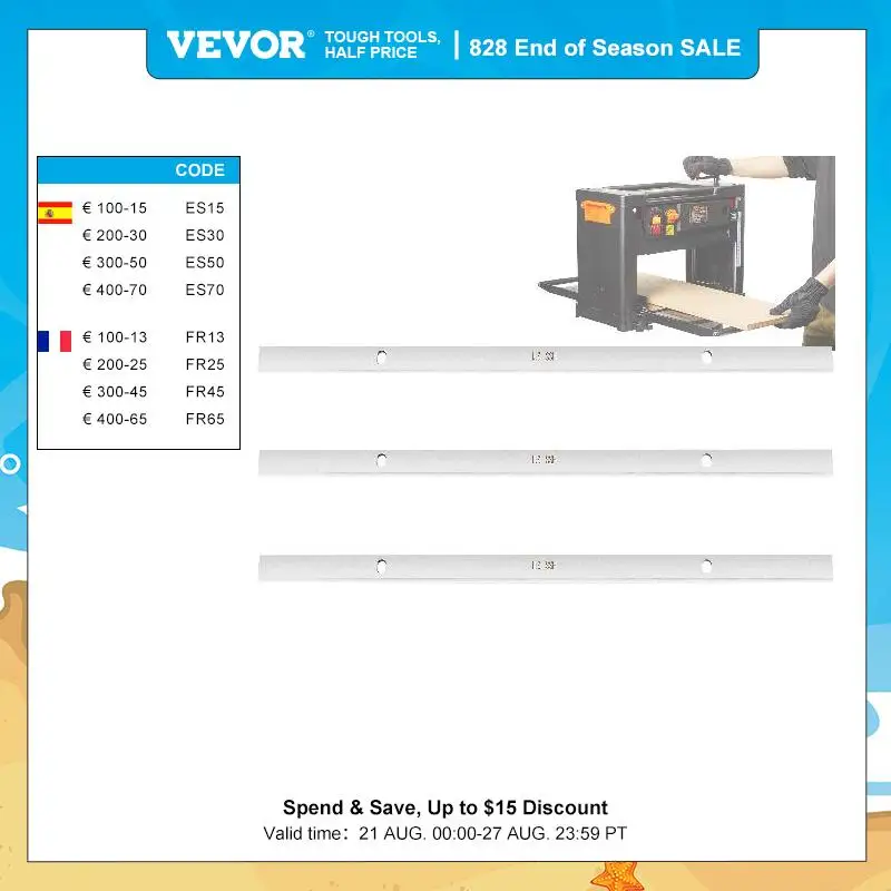 VEVOR Planer Knives, 13 inch 2mm Thickened High Speed Steel Replacement HRC55-60 Hardness, Suit for 13in/12.5in Benchtop Planer