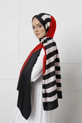 

WOMEN HIJAB TWİLL SHAWL SCARF WOMEN 'S SCARVES ACCESSORY BLACK STRIPE