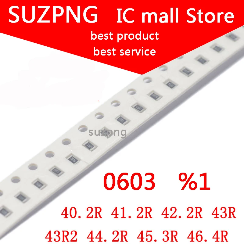 

100pcs 0603 1% SMD resistor 40.2R 41.2R 42.2R 43R 43.2R 44.2R 45.3R 46.4R in Stock