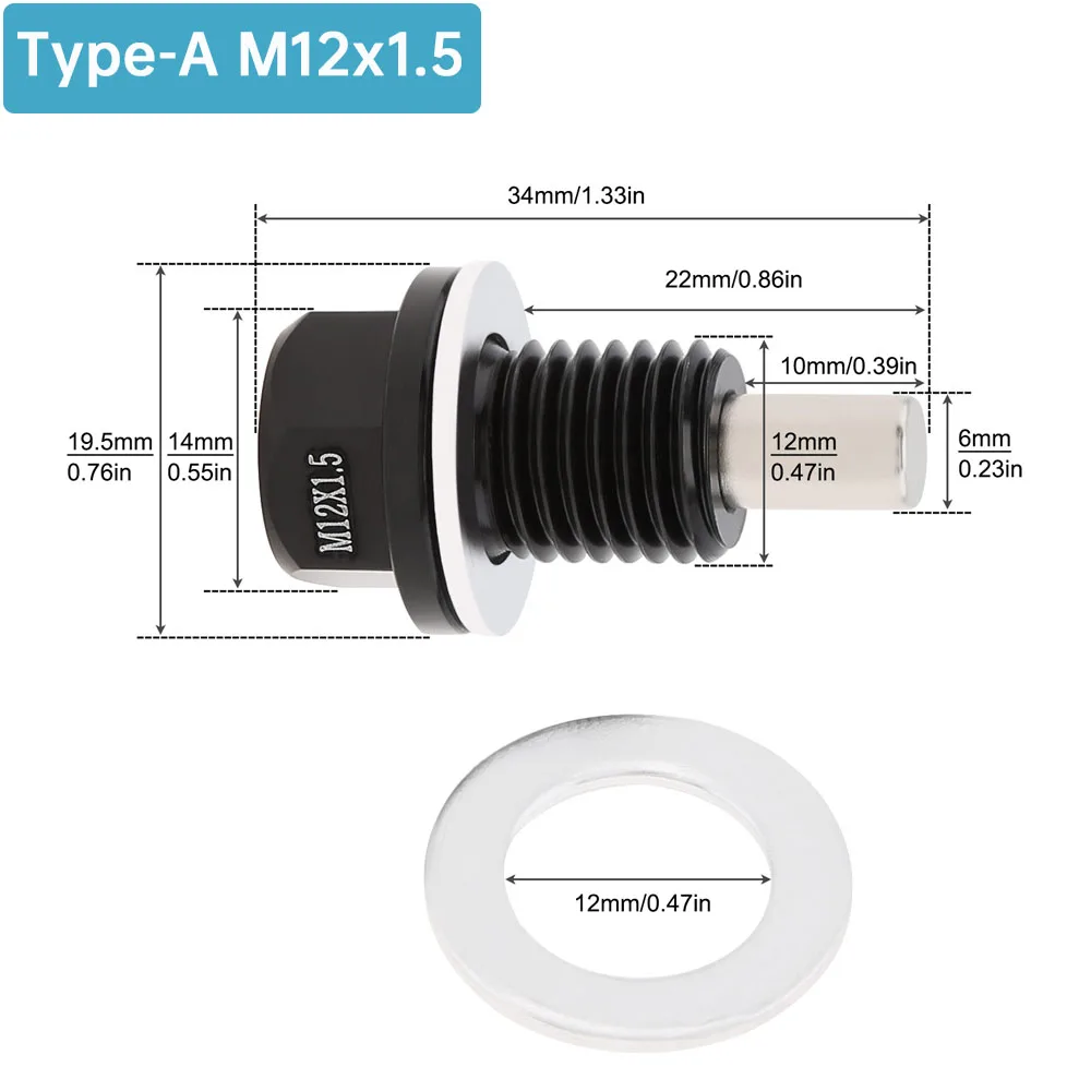 

M12/M14/M16x1,5 алюминиевая магнитная пробка для слива масла с прокладкой шайбы, гайка сливного картера, авиационный болт, подходит для Honda/Ford/Hyundai