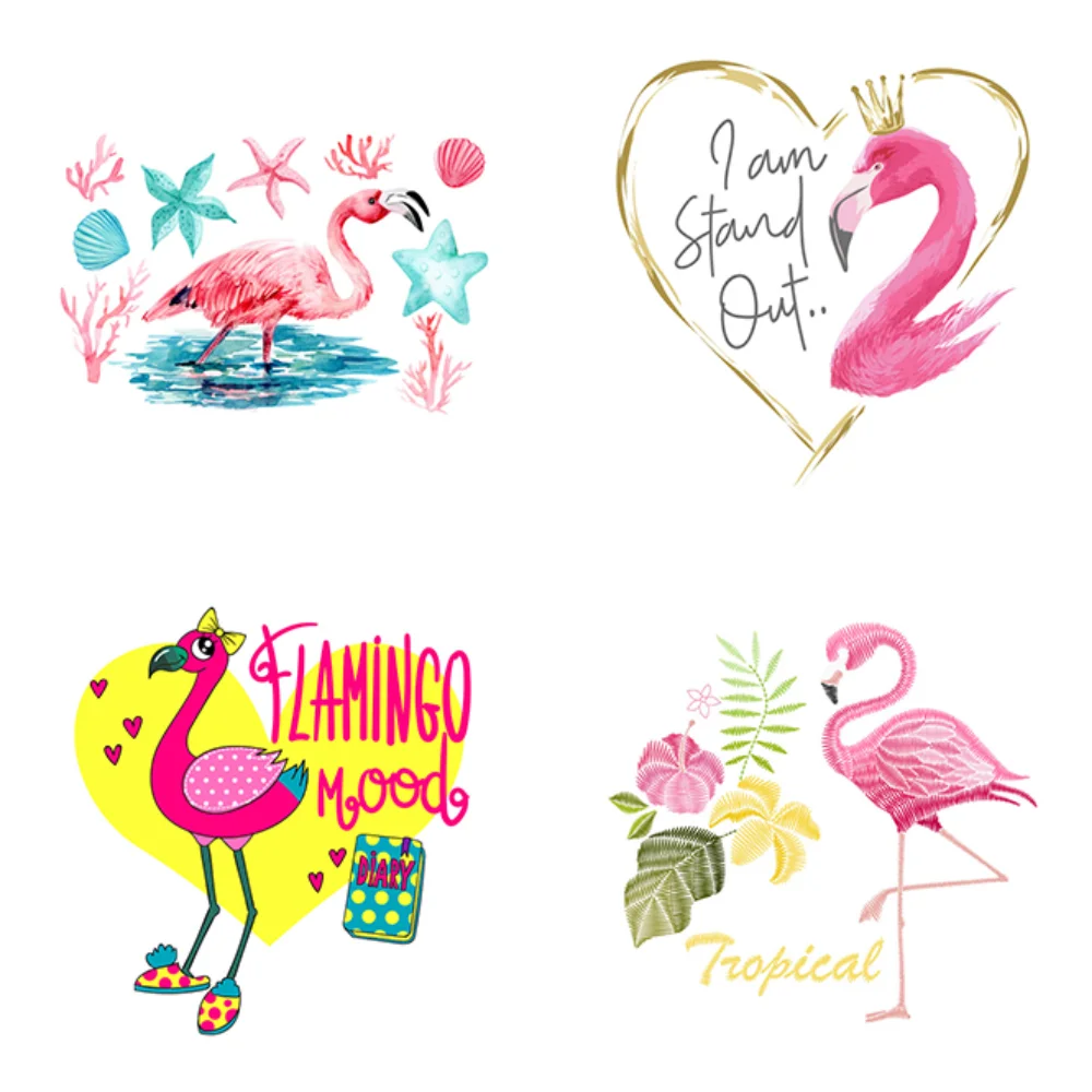 

Coconut Flamingo Fashion Clothes Printing Iron-on Transfers for Clothing Thermoadhesive Patches on Clothes Flex Fusible Patch