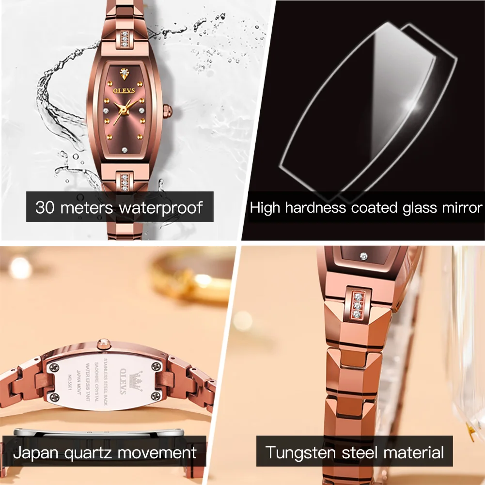OLEVS 5501 Tungsten Steel Strap Fashion Watches for Women Quartz Import Machine Core Super-thin Waterproof Women Wristwatches enlarge