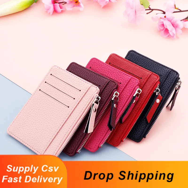 

1PC Small Women Credit ID Card Holder Wallet Package Fashion PU Leather Zipper Ultra-Thin Money Bag Case Student Coin Purse Clip