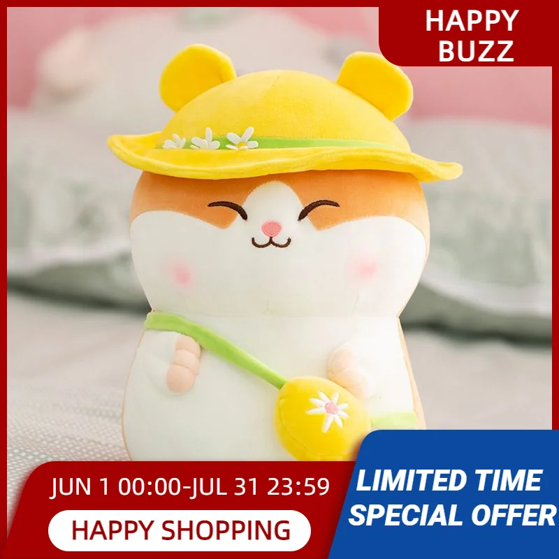 

Kawaii Summer Hamster Stuffed Toys Cartoon &Cute Plush Dolls Throw Pillow Birthday Gift For Kids Friends Boys Home Decoration