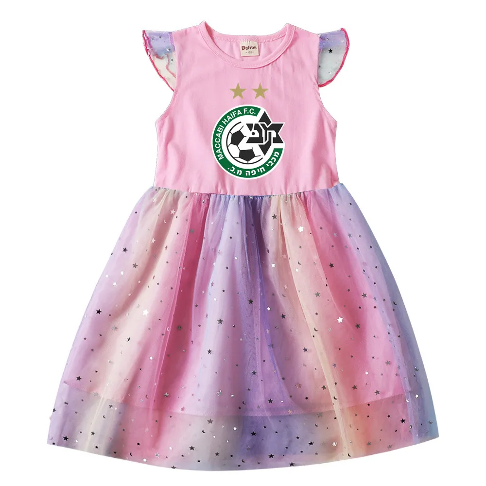 

Summer 2-9Y Girls Maccabi Haifa Sleeveless Dresses Kids Lace Mesh Ball Gown Party Princess Dress Children Baby Birthday Clothing