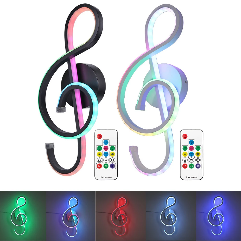 

Настенная лампа в скандинавском стиле, Простой настенный RGB светильник в форме металлической музыкальной ноты, прикроватный спиральный ночник, современные коридоры, для дома и гостиной