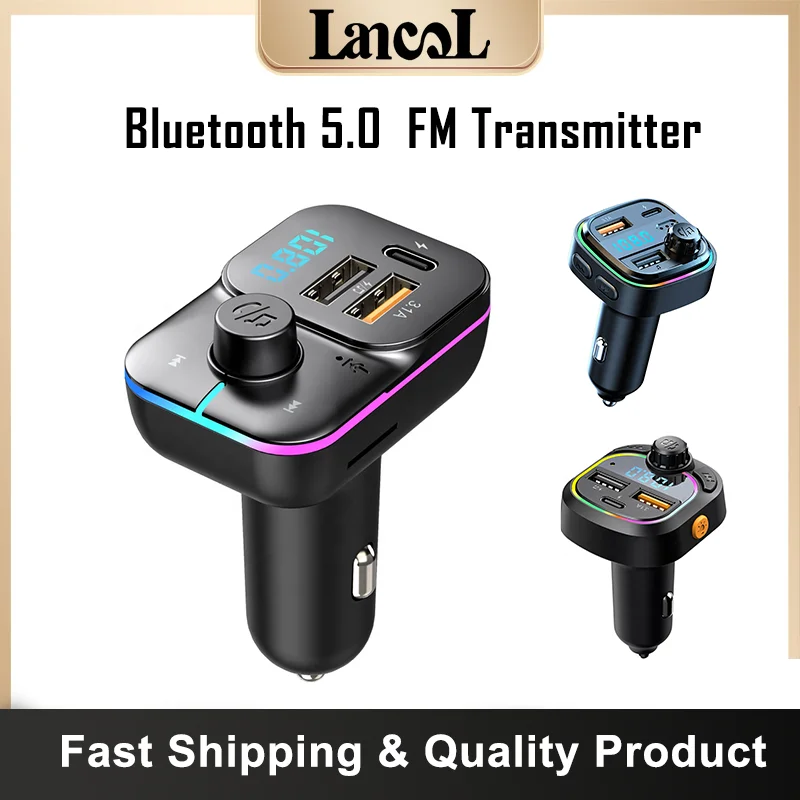 

C24 Car Bluetooth 5.0 FM Transmitter Wireless Handsfree Audio Mp3 Player Modulator Colorful lights Dual USB Car Charger