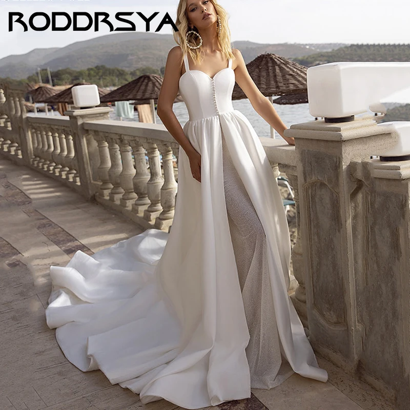 

RODDRSYA 2023 Sweetheart Spaghetti Strap Sleeveless Wedding Dress Elegant Satin A-line Svatební šaty Simple Backless Bride Party