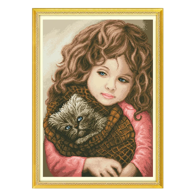 

Наборы узоров для вышивки крестиком для девочек и кошек, наборы для рукоделия, сделай сам, вышивка 11CT 14CT DMC, ручная работа, домашний Декор, живопись